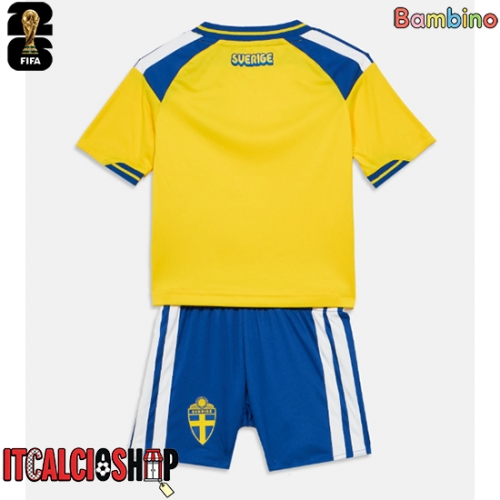 Svezia Prima Maglia Bambino Mondiali 2026 Manica Corta (+ Pantaloni corti)